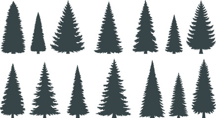 Wall Mural - set of silhouettes of trees. pine trees isolated images. spruce tree illustration for winter christmas.