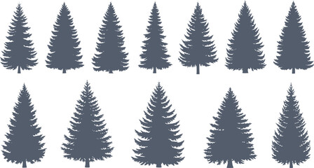 Wall Mural - set of silhouettes of trees. pine trees isolated images. spruce tree illustration for winter christmas.