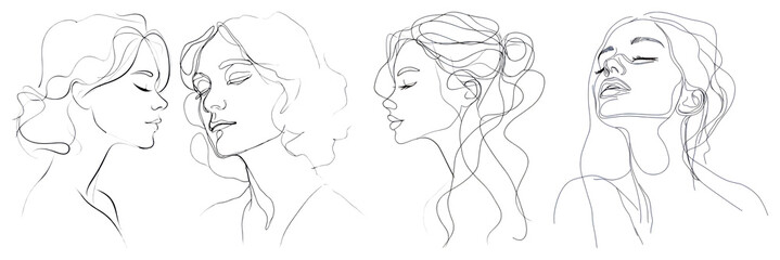PNG Elegant continuous line art, element set on transparent background