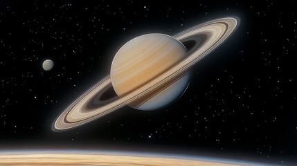 Wall Mural - Stunning Cosmic Landscape Saturn s Majestic Rings and Moons Captured in a Breathtaking Sunrise View