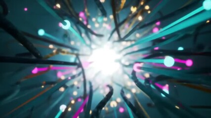 Wall Mural - Glowing Light Streaks on Blue Abstract Background with Vibrant Pink Blue and Yellow