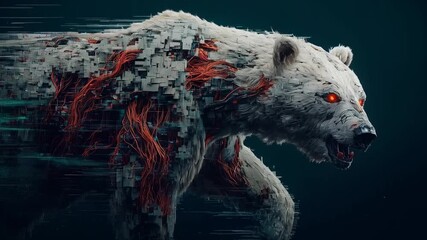 Digital Distortion: A Cybernetic Polar Bear Emerging in a Technological Landscape
