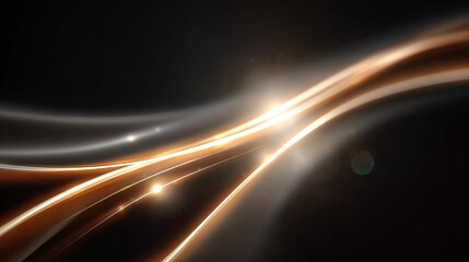 Canvas Print - futuristic golden glow lines with shimmering trails on a dark backdrop creating modern effects