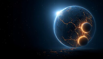 Wall Mural - stunning deep space planet with fiery cracks and cosmic background for space exploration concept art