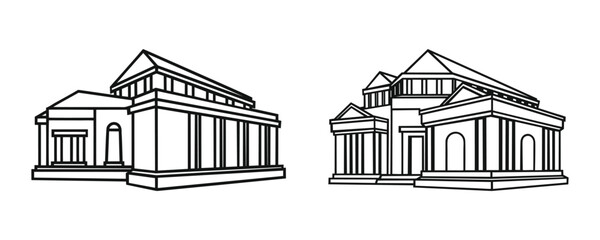 Ancient building line art vector set, classical architecture outline design for logo and poster.