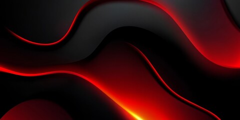 Canvas Print - modern abstract dark gradient background with glowing red waves and curved lines design concept