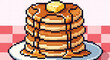 © khan - Pixel art illustration of a stack of pancakes with butter and syrup on a plate