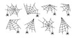 © LENNAMATS - Halloween line silhouettes black line spiderweb or cobweb - for design decor. Set spider web with spiders, isolated on white background. Vector illustration, traditional Halloween decorative elements.