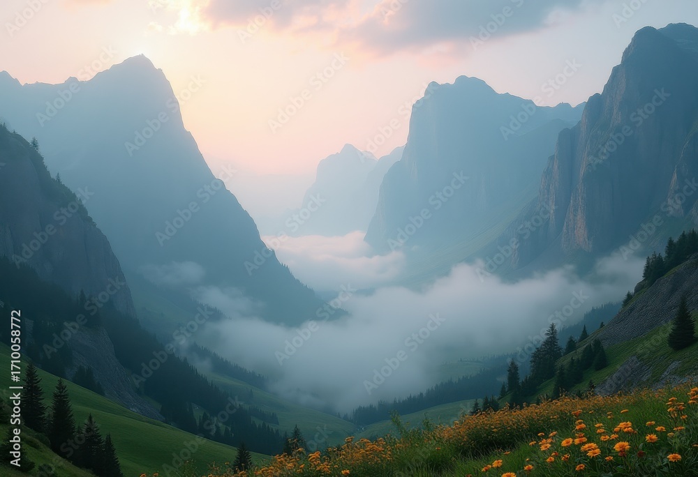 Dramatic Mountain Peaks Shrouded in Enigmatic Mist Ethereal Wilderness ...