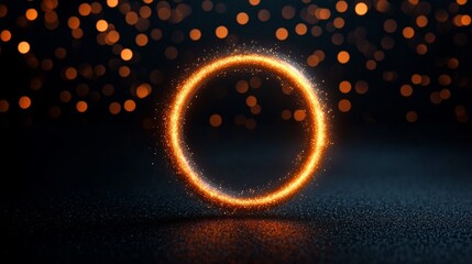 Wall Mural - abstract glowing orange circle swirling against a black backdrop with sparkly shine for celebrations