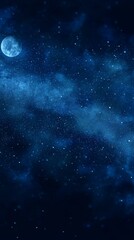 Wall Mural - Night sky with a full moon, stars, and nebulous clouds