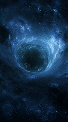 Wall Mural - A swirling cosmic vortex in deep space, featuring a dark central singularity surrounded by glowing blue nebulae and distant stars.