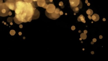 “Golden bokeh light particles floating softly on black background, warm glow, dreamy cinematic atmosphere.”