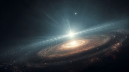 Wall Mural - Spiral galaxy with bright central core and glowing arms in deep space