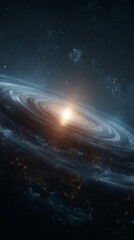 Wall Mural - A spiral galaxy with a bright central core and swirling arms set against a star-filled cosmic background