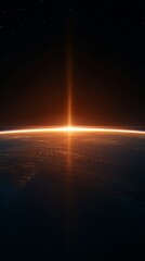 Wall Mural - Sunrise over Earth's horizon viewed from space, showcasing the planet's curvature and atmospheric glow.