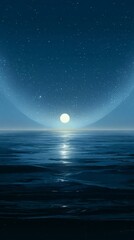 Wall Mural - Moonlit ocean under a starry night sky with a glowing horizon