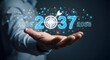 © Visi Hue - Achieving future goals a conceptual image of target setting in year 2037 for business success