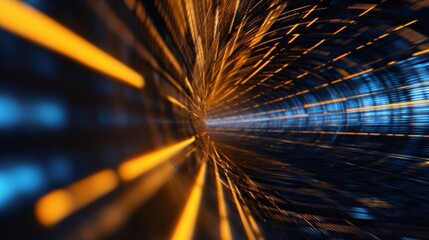 Wall Mural - Abstract representation of light streaks in a futuristic tunnel, suggesting speed and motion