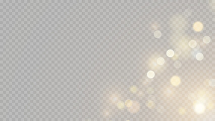 Wall Mural - Golden dust light png. Christmas glowing bokeh confetti and sparkle overlay texture for your design. Stock royalty free vector illustration. PNG	