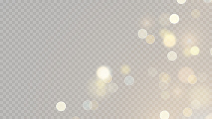 Wall Mural - Golden dust light png. Christmas glowing bokeh confetti and sparkle overlay texture for your design. Stock royalty free vector illustration. PNG	