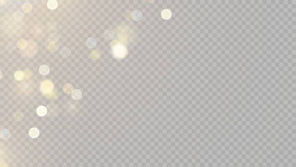 Wall Mural - Golden dust light png. Christmas glowing bokeh confetti and sparkle overlay texture for your design. Stock royalty free vector illustration. PNG	