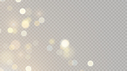 Wall Mural - Golden dust light png. Christmas glowing bokeh confetti and sparkle overlay texture for your design. Stock royalty free vector illustration. PNG	