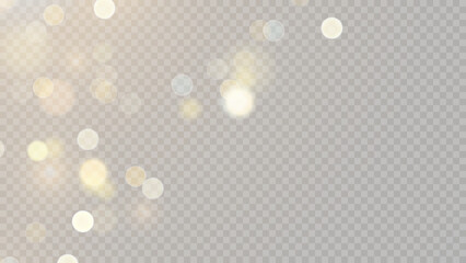 Wall Mural - Golden dust light png. Christmas glowing bokeh confetti and sparkle overlay texture for your design. Stock royalty free vector illustration. PNG	