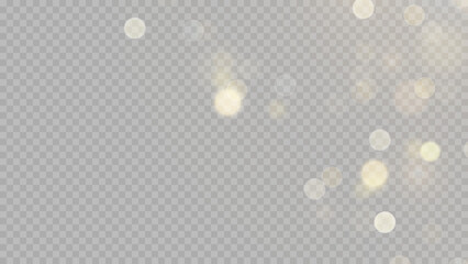 Wall Mural - Golden dust light png. Christmas glowing bokeh confetti and sparkle overlay texture for your design. Stock royalty free vector illustration. PNG	