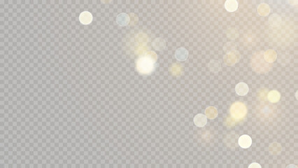 Wall Mural - Golden dust light png. Christmas glowing bokeh confetti and sparkle overlay texture for your design. Stock royalty free vector illustration. PNG	