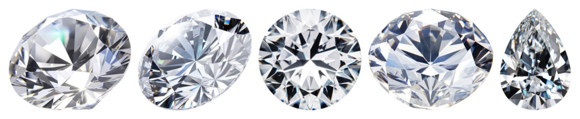 Wall Mural - PNG Sparkling gemstones in various shapes, element set on transparent background