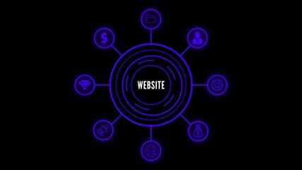 Website Development Concept with Connected Icons and Central Hub on Black Background web development