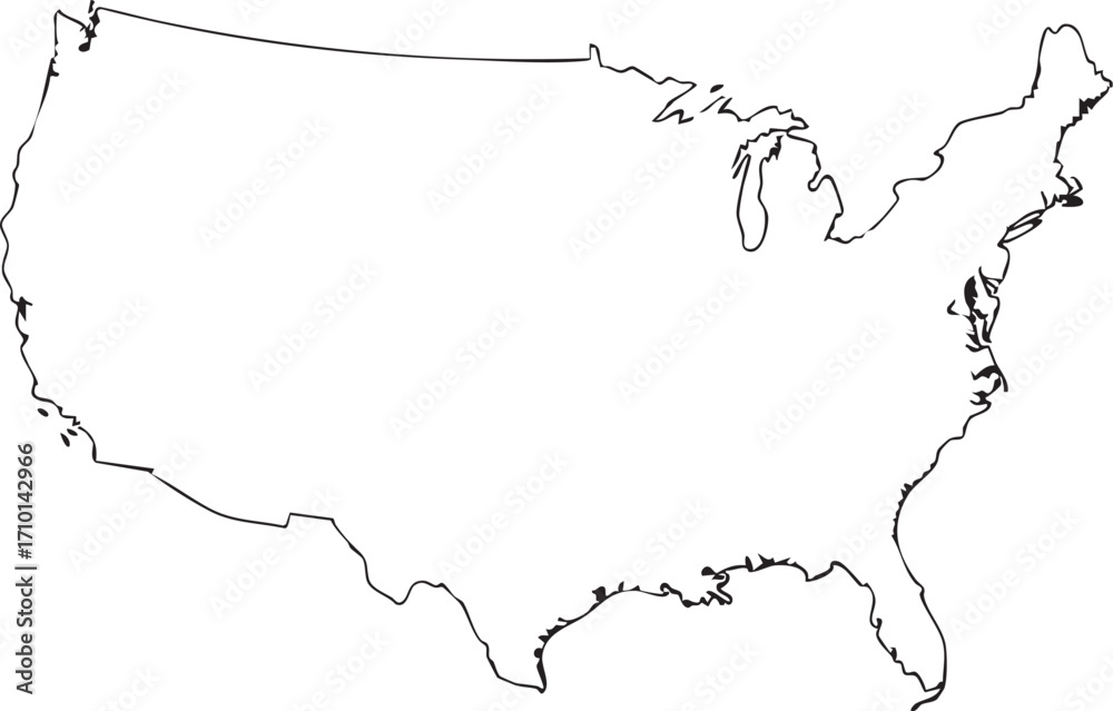 Blank Outline Map of the United States of America Stock Vector | Adobe ...