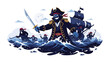 © Mohiuddin123 - Pirate Ship in Stormy Sea: A bold pirate captain brandishes a gleaming cutlass, leading his crew through the tumultuous waves towards their grand adventure on the ship.
