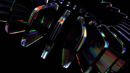 Wall Mural - Abstract iridescent glass blocks on a black background, 3d render