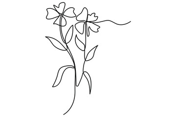 Wall Mural - continuous single line drawing of leaves botanical illustration in vector outline style