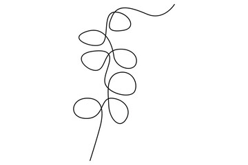 Wall Mural - continuous single line drawing of leaves botanical illustration in vector outline style