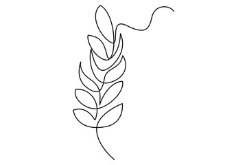 Wall Mural - continuous single line drawing of leaves botanical illustration in vector outline style