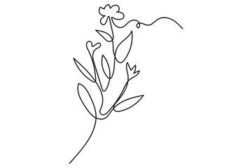 Wall Mural - continuous single line drawing of leaves botanical illustration in vector outline style
