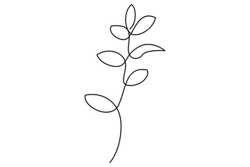Wall Mural - continuous single line drawing of leaves botanical illustration in vector outline style