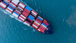 © Kalyakan - Aerial view Container ship freight shipping transport logistic international, Global business industry transportation logistic import export by container cargo ship, Container ship freight shipping.