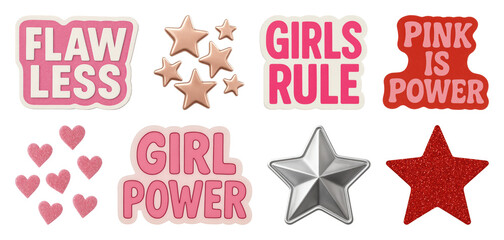 Wall Mural - png empowering pink star stickers, element set on transparent background