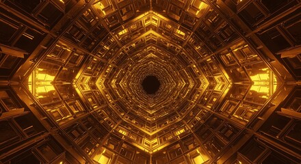 Geometric tunnel with golden light