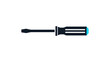 © Win - Flathead screwdriver with a black handle and blue accent, isolated on a white background.