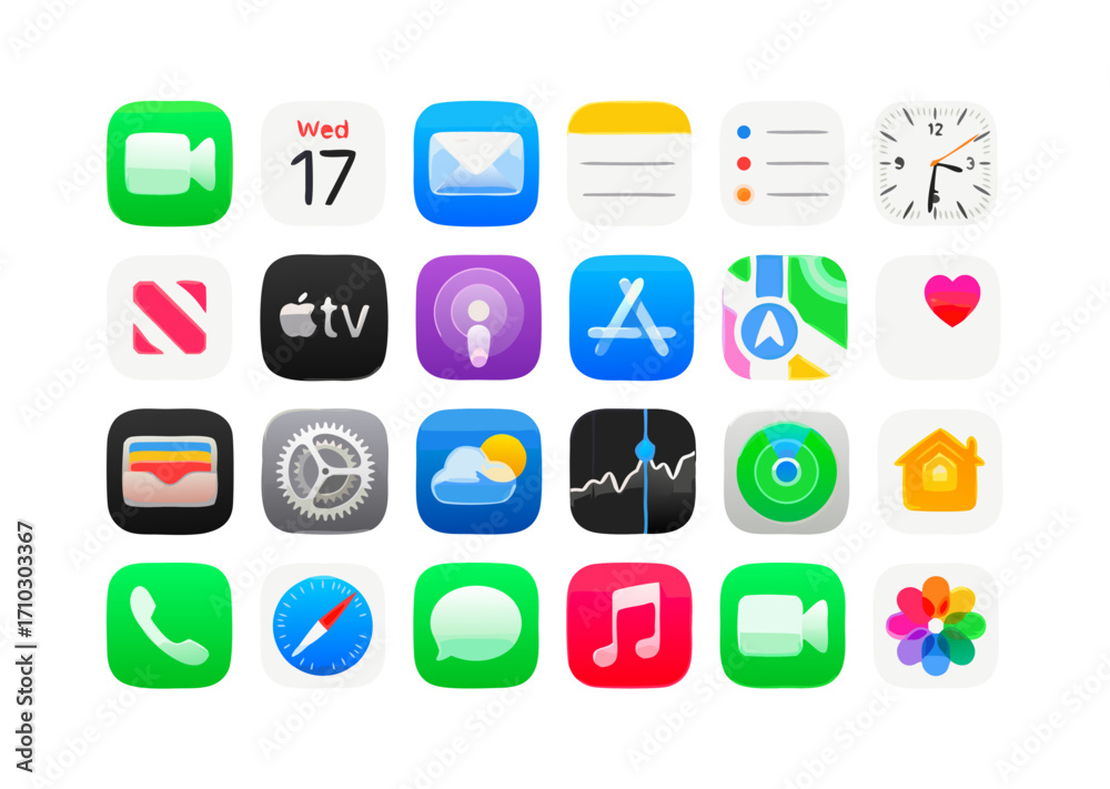 iOS 26 app icons vector SVG set. Modern minimal Apple iOS 26 app icons ...