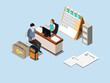 © Creativa Images - Man Applying for a Work Permit or Visa 3d vector illustration