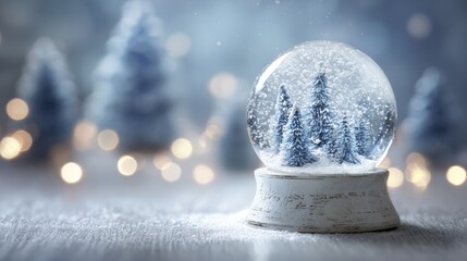 Wall Mural - Festive winter snow globe with blank copy space for holiday greetings, seasonal marketing designs, and christmas advertising concepts on a bright frosty background