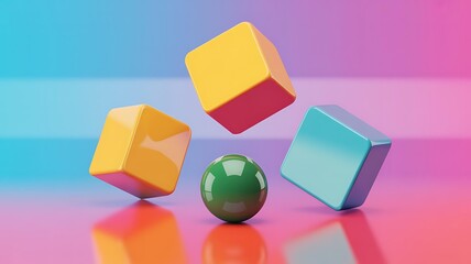 Colorful 3D Shapes on Gradient