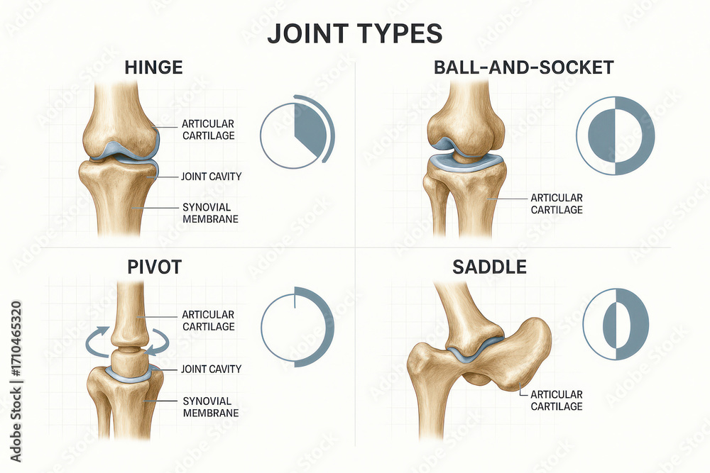 Detailed Anatomical Diagram of Different Joint Types Stock Illustration ...