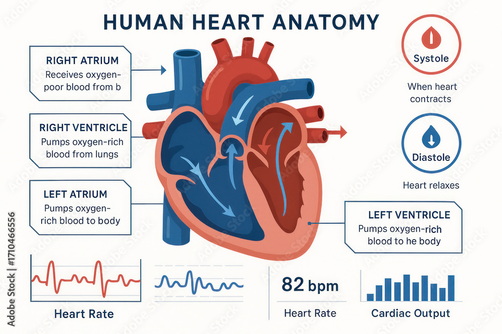 Diagram of Human Heart Anatomy Stock Illustration | Adobe Stock